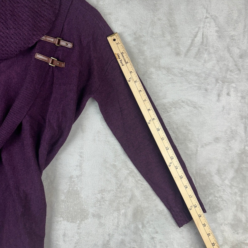 Ellen Tracy Purple 100% Merino Wool Cowl Neck Buckle Wrap Sweater Mens Small - Picture 8 of 9